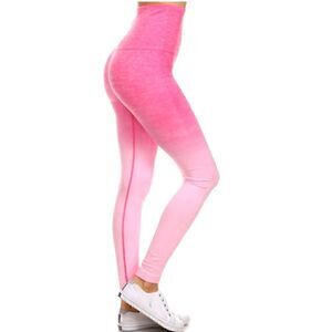 🔟YELETE WOMENS M pink dip dyed wide waistband w/tummy control Leggings NWT